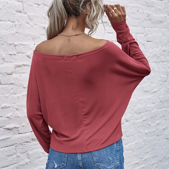 Pink off shoulder solid dolman sleeve top classic - Picture 12 of 15